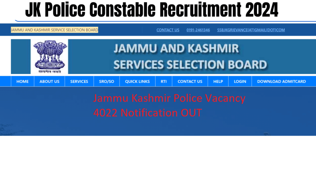 JK Police Constable Recruitment 2024 OUT Notification Download PDF for 4022 Vacancy Apply online Link 4022 Vacancy, Best for you